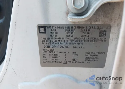 2013 Chevrolet Captiva Sport 2Ls z USA, uszkodzony, nr VIN 3GNAL2EK1DS560889